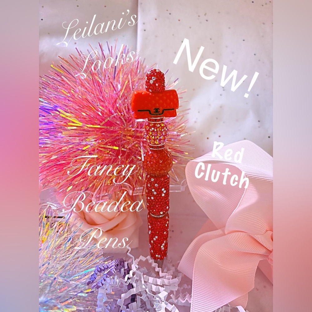 Red Beaded Pen with Clutch Design